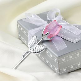 50PCS Wedding Favours Pink Crystal Rose with Silver/Gold Hand Stem in Gift Box Valentine's Day Present Bachelor Party Giveaways