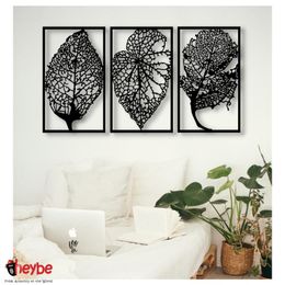 office nature UK - Wall Stickers Wood Art Leaf Decor 3 Pieces Black Color Modern Nature Home Office Living Room Bedroom Kitchen Quality Gift Ideas 3D