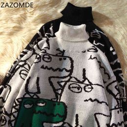 ZAZOMDE Turtleneck Pullover Men's Sweater Loose Brand Autumn And Winter Thicken Korean Knitted Wool Sweater men 211221