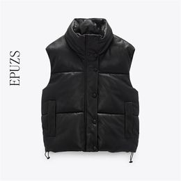 Spring Black Warm Vest parka women Casual Zipper Faux Leather Jacket sreaatwear Punk korean outwear 210521