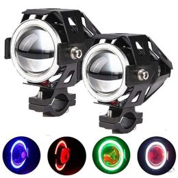 Motorcycle LED Headlight Driving Moto Spotlight w/ Switch MINI U7 Fog Spot Head Light Angel Eye Devil Eye Decorative Lamp