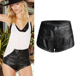 Black PU Leather Shorts Sexy Rivet Club Party Punk Women Short Pants Booty Women's