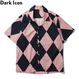 Rhombus Polo Shirts Men Summer Vintage Street Men's Shirts Holiday Hawaiian Shirt Man 210603