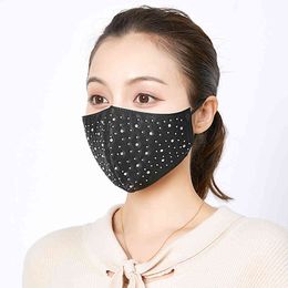 Autumn and Winter Sequin Mask Women's Fashion Korean Version Trendsetter Bright Diamond Simulation Silk Cotton Thermal EHWV726