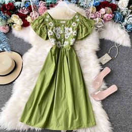 Neploe Flower Print Dress Women French Square Collar Puff Sleeve Ladies Vestidos Summer Elegant Slim Waist Female Dresses 210423