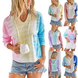 Autumn Ladies Fashion Tie-dye Gradient Colour Hooded Long-sleeved Pullover Casual Hoodies T-shirt Woman Tshirts 210517