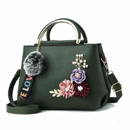 HBP Non-Brand Solid Colour fashion three-dimensional embroidery flower iron handle portable Pu women's bag Korean trend Classic 4 sport.