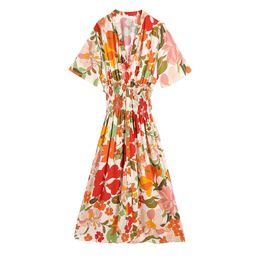 Hsa European and American Summer Wind Women's Long Flower Print Dress 1704 boho dress bandage club dress 210716