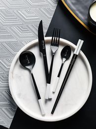 Stainless Steel Western Tableware Sets Black White Cutlery Kitchen Chopsticks Steak High Quality