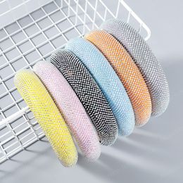Fashion Candy Color Fabric Rhinestone Acrylic Sponge Headband for Women Simple Party Head Hair Accessories