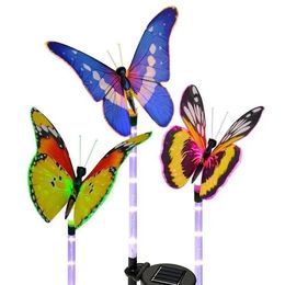 3pcs Solar Multi-color Fiber Optic Butterfly LED Stake Light for Outdoor Garden Decor
