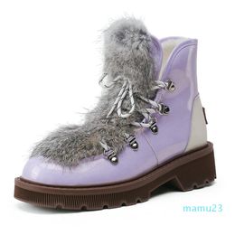 Boots 100% Nature Wool Snow Winter Warm Genuine Leather Lace Up Fashion Sweet Ladies Shoes Large Size 34-43