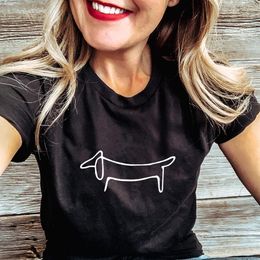 Simple Dachshund Dog Print Clothes Women Summer T Shirt Graphic Tees Female Harajuku Aesthetic Short Sleeve Tops Camisetas Mujer