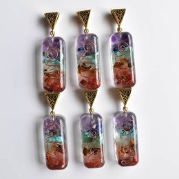 Colourful Chakra beads Natural Stone Charms Amethyst Lapis Lazuli 7 Colours Stones Pillar Pendants Wholesale DIY Necklace 71mm*10mm