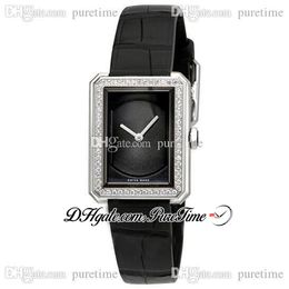 Boy-Friend H4883 Swiss Quartz Womens Watch Diamonds Bezel Black Dial Leather Strap Ladies Watches Puretime F01F6