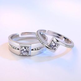 wedding present band UK - Wedding Rings Valentine's Day Present Romantic Couple Cubic Zirconia Crystal Geometric Opening Ring Band Engagement Accessories