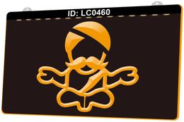 LC0460 Black Genie Moustache Light Sign 3D Engraving