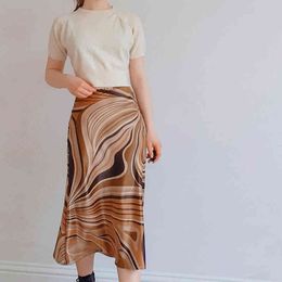 Paisley Print Brown Y2k High-Waisted Long Skirt New Trend Tie Dye Summer High Quality Straight Skirts For Women Vintage 210415