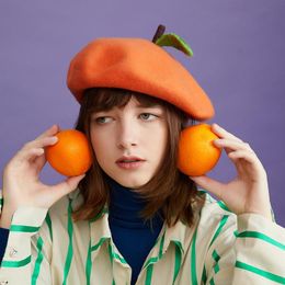 Berets Hand-made Woollen Felt Autumn Winter Lovely Orange Leaf Beret Head Cap Simple Versatile Artist Hat