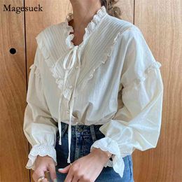 Vintage Casual Blouses Shirt Cotton White Button Loose Shirts Tops Women Lantern Sleeve Office Lady Blouse Femme Blusas 9580 210512