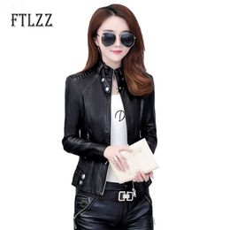 Women biker moto style leather jacket women slim plus size short PU outerwear autumn ladies zipper red faux coats 210525