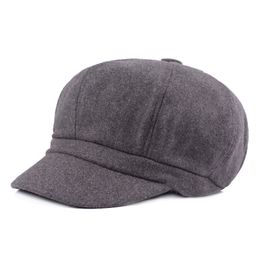 Autumn Winter Woollen Octagonal Hat for Women Men Solid Colour Casual Painter Felt Cap Keep Warm Retro Beret Wholesale