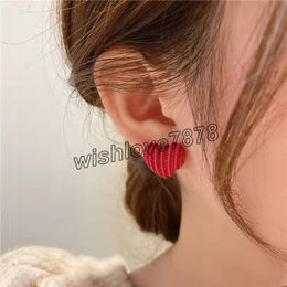 Red Color Cute Romantic Heart Stud Earrings for Women Trendy Korean Japan Love Gifts Couple Small Accessories Jewelry