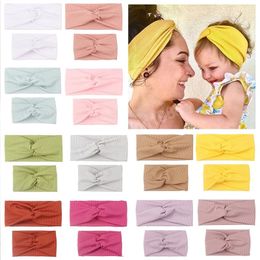 2Pcs/Set Mom Baby Headbands Parent-Child Turban Elastic Hairbands Fashion Solid Colour Rabbit Ear Headwear Hair Accessories