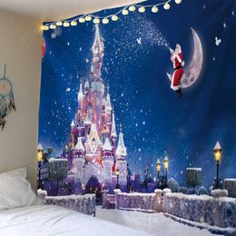 Tapestry Christmas Wall Hanging Christmas Night Home Deco Christmas Castle Print Tapestries Large Size Tapestries 210609