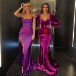 New Elegant Puff Sleeves Velour Evening Dresses Floor Length Sweetheart Lady Prom Gowns 2021 Long Formal Dresses