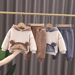 Clothing Sets Winter Suit For Borns Fleece Thicken Cartoon Kids Tracksuit Hoodies Sweatshirts Two Pieces Cotton Comfortable Infant Boy Set