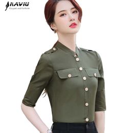 Half Sleeve Cotton Shirt Women Summer Fashion Temperament Slim Formal Blouses Office Ladies Business Work Tops 210604