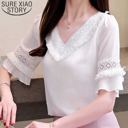 Womens tops and blouses harajuku ladies tops chiffon blouse V-Neck off shoulder top white blouse shirts Solid 3453 50 210527