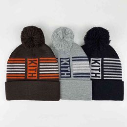 0ef7 kith striped pompom beanie winter bennie hats for women men pom brimless ice cap hip hop ladies winter skullies outdoor 2021tuspcategory