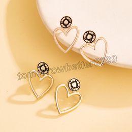 Ins Simple Stainless Steel Hollow Peach Heart Dangle Drop Earrings for Women Retro Geometric Love Earrings Female Party Wedding Jewelry