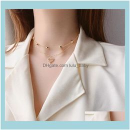 Chains Necklaces & Pendants Jewelrychains Double Layer Chain Heart Choker Necklace For Women Gold Korean Style Collar Female Chocker Fashion