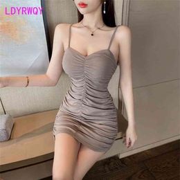 LDYRWQY summer V-neck drape buttocks tight fashion sexy socialite dress Office Lady Polyester 210416