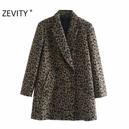 Winter Women Vintage Leopard Print Wool Coat Lady Long Sleeve Double Breasted Casual Blends Jacket Chic Tops CT609 210420