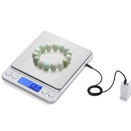 USB Powered Digital Kitchen Scales 3kg/0.1g Stainless Steel Precision Food Jewelry Scale Weighing Device Electronic Balance LCD 210401