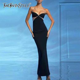 Sexy Party Black Spaghetti Strap Dress For Women V Neck Sleeveless Slim High Waist Dresses Female Summer 210520