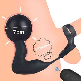 NXY Anal toys Huge Inflatable Vibrating Butt Plug For Men Prostate Massager Wireless Remote Control Expansion Vibrator Sex Toys Gay 1125