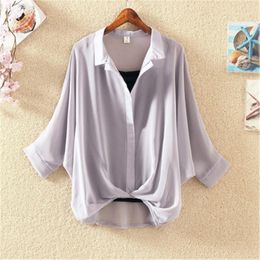 Ladies 2021 Two Piece Set Plus Size Chiffon Shirts Summer Half Sleeve Loose V-Neck Women Casual Blouse Autumn Sexy Cool Tops Women's Blouses