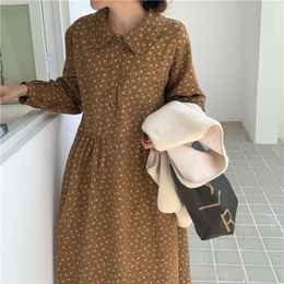 Lamtrip Forest Girl Chic Rustic Flowers Print Peter Pan Collar Long Sleeve Dress Spring 210413