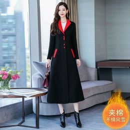 Women's Wool & Blends High-End Red Woolen Coat 2021 Female Autumn Winter Jacket Over The Knee Overcoat Mid-Length Ladies Outwear Tops