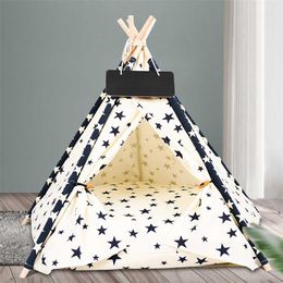 Pet House Cat Bed Portable Teepee Thick Cushion Washable for Puppy Dog Linen s Indoor Supplies Tent 211111