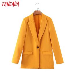 Tangada women orange suit blazer female long sleeve elegant jacket ladies business blazer formal suits SL517 210609