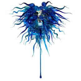 LED Glass Chandelier Lighting Blue 24 by 40 Inches Pendant Lamp Hotel Dining Room Handmade Blown Art Italy Lights