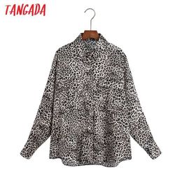 Tangada Spring Women Oversized Leopard Print Blouse Long Sleeve Chic Female Casual Shirt Blusas Femininas 6Z65 210609