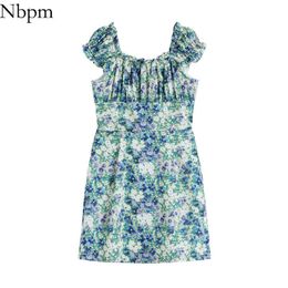 Nbpm Women Sexy Fashion With Floral Print Single Breasted Women's Dress Vintage Elegant Petal Sleeve Vestidos Mujer Chic 210529