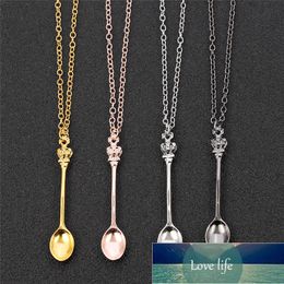 Charm Tiny Tea Spoon Shape Pendant Necklace With Crown For Women 4 Colours Creative Mini Long Link Jewellery Spoon Necklace Factory price expert design Quality Latest